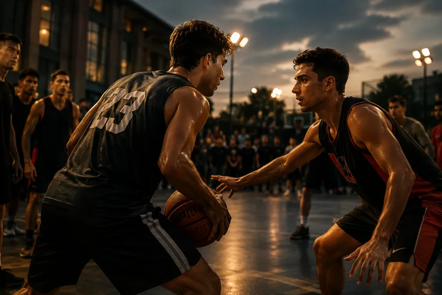 Kampüs sahasında basketbol oynayan öğrenciler